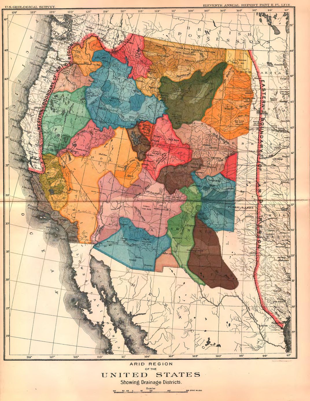 John Wesley Powell's map of watersheds as states